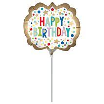 Gold Satin With Marque Dots 22cm Happy Birthday Mini Balloon