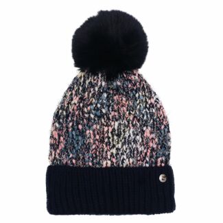 Three Tone Silver Fleck Blue Pom Pom Hat
