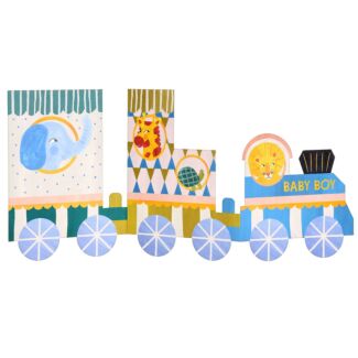‘Baby Boy’ Animal Train Fold-Out New Baby Card