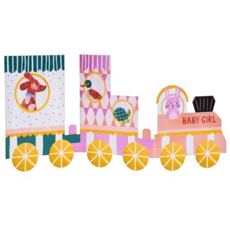 ‘Baby Girl’ Animal Train Fold-Out New Baby Card