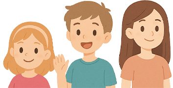 Smiling cartoon children on the right
